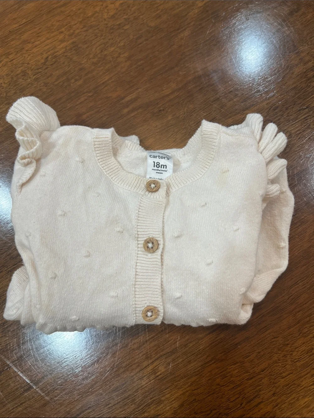 Carter's Cream Knit Ruffle Shoulder Romper
